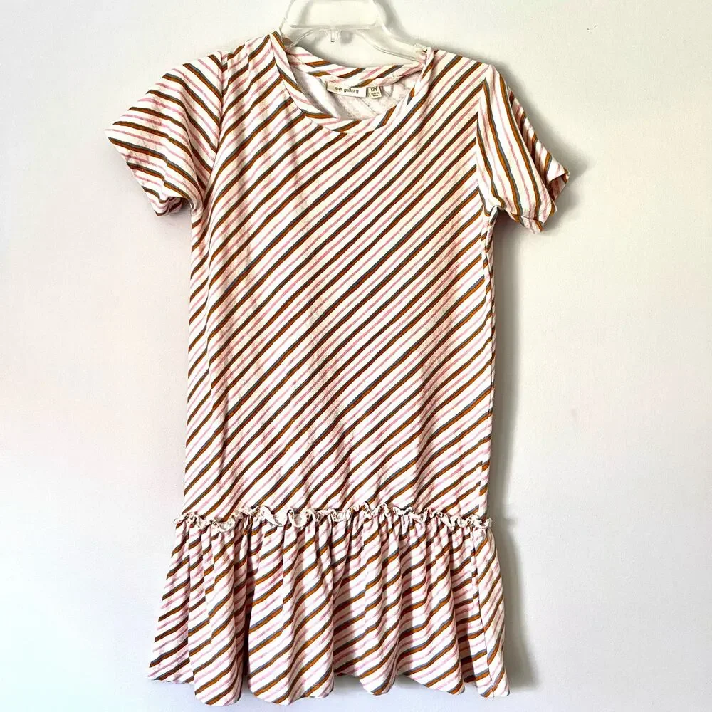 Soft Gallery Candy Stripe  girls ecru summer short sleeve dress size 12